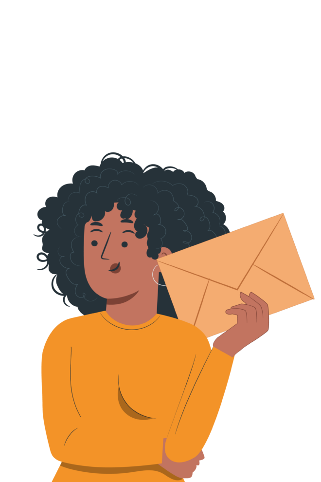 Vectorafbeelding van een dame met een envelope in haar handen