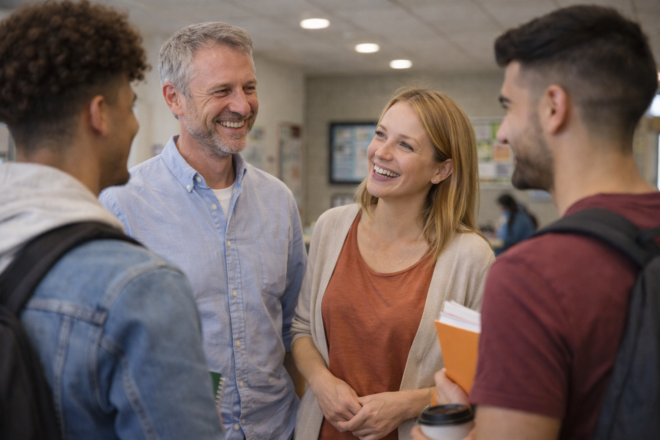 Ouders en studenten hebben conversatie